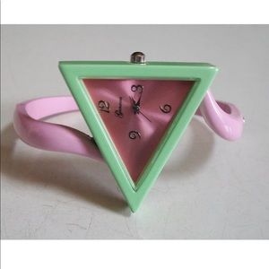Women’s Pink and green triangle fun cuff bangle watch